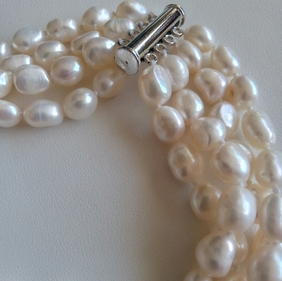 Cultured Baroque Pearl Bracelet‎ 10 Inches 4 Rows Natural White Freshwater - Picture 4 of 4